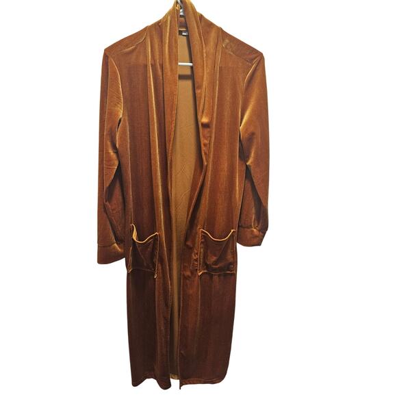 Copper Velvet Longline Open Front Duster Cardigan Holiday Evening Womens S - Picture 1 of 5